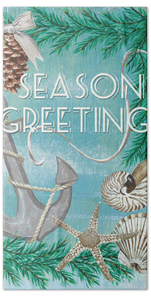 Anchor Bath Towel featuring the painting Coastal Christmas Card by Debbie DeWitt