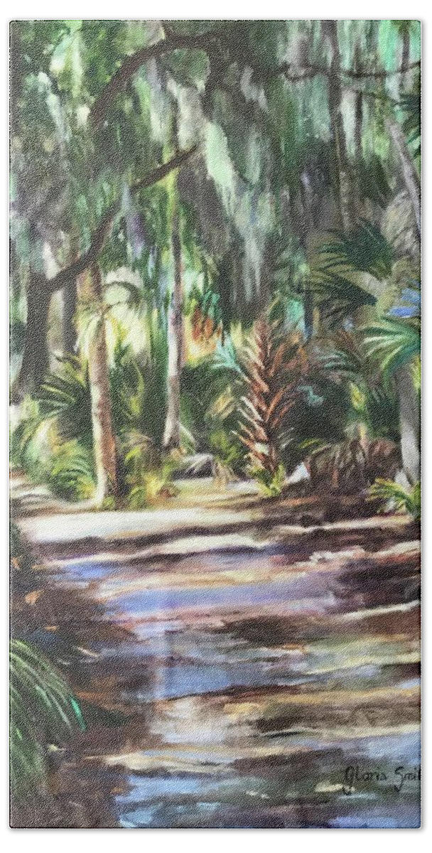 Marsh Bath Towel featuring the painting Coastal Path by Gloria Smith