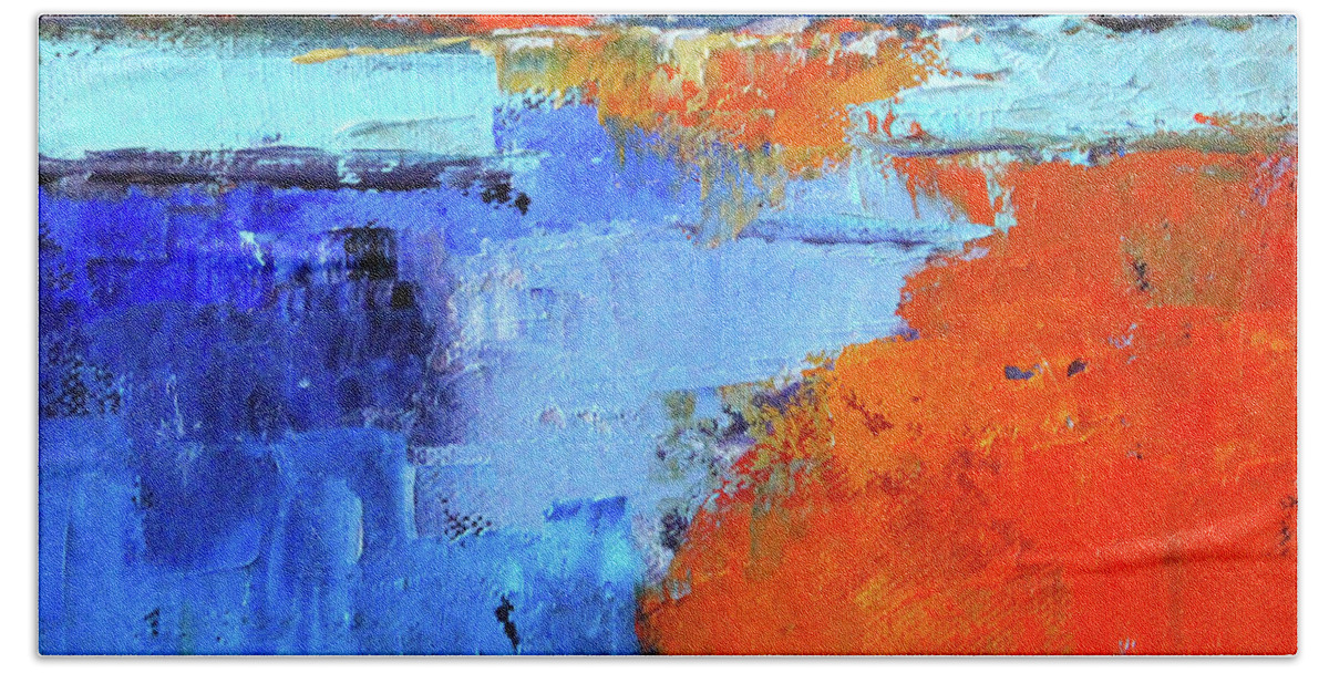 Large Abstract Landscape Painting Bath Towel featuring the painting Coastal Storm by Nancy Merkle