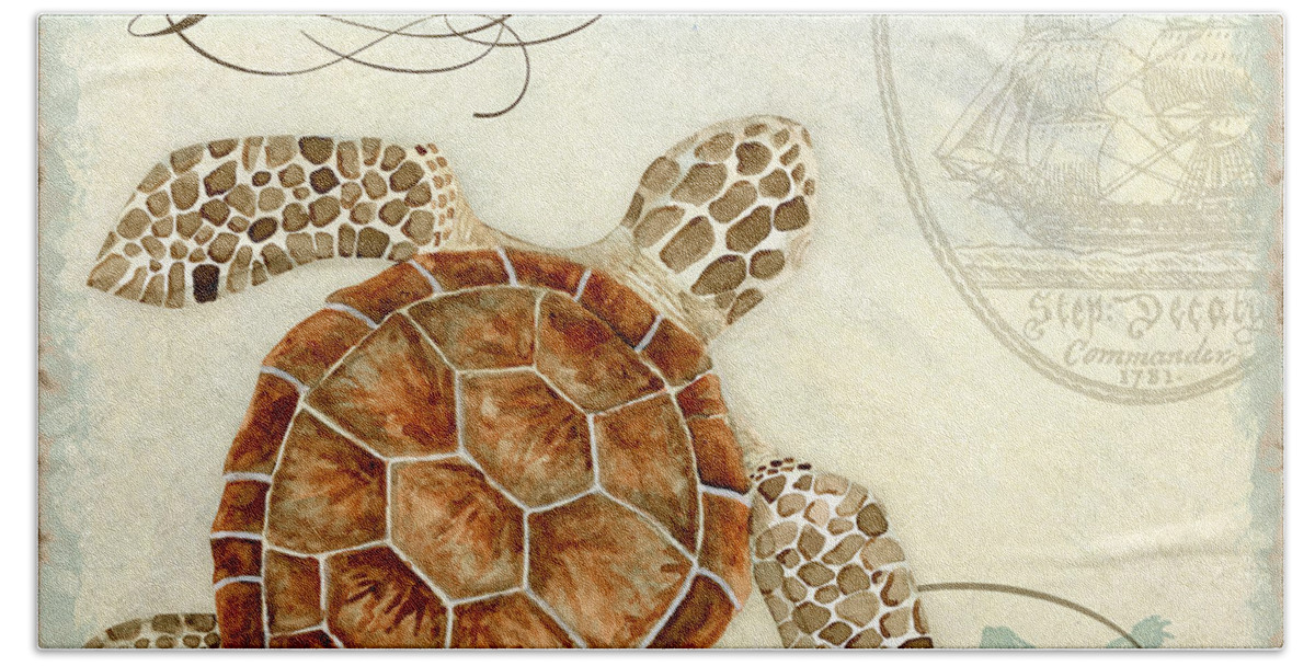 Watercolor Hand Towel featuring the painting Coastal Waterways - Green Sea Turtle 2 by Audrey Jeanne Roberts