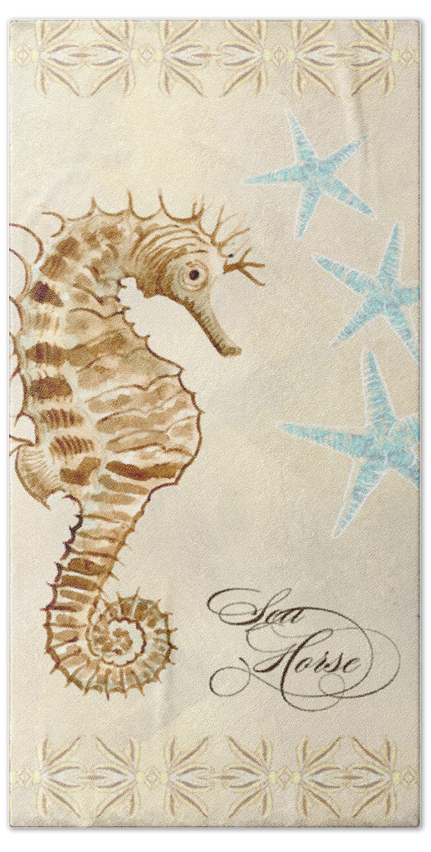 Watercolor Bath Towel featuring the painting Coastal Waterways - Seahorse Dance by Audrey Jeanne Roberts
