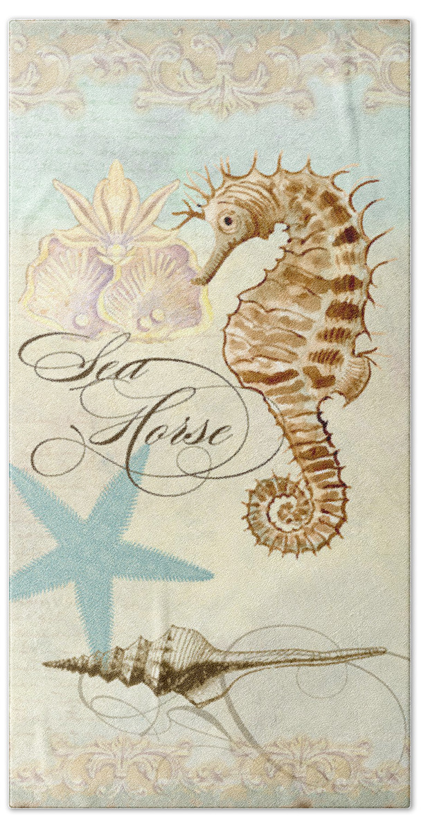 Watercolor Bath Towel featuring the painting Coastal Waterways - Seahorse Rectangle 2 by Audrey Jeanne Roberts