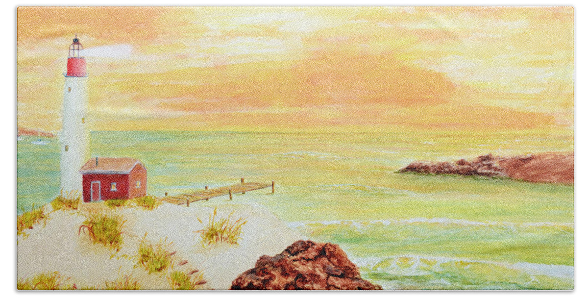 Keys Bath Towel featuring the painting Coastline lighthouse by Ken Figurski