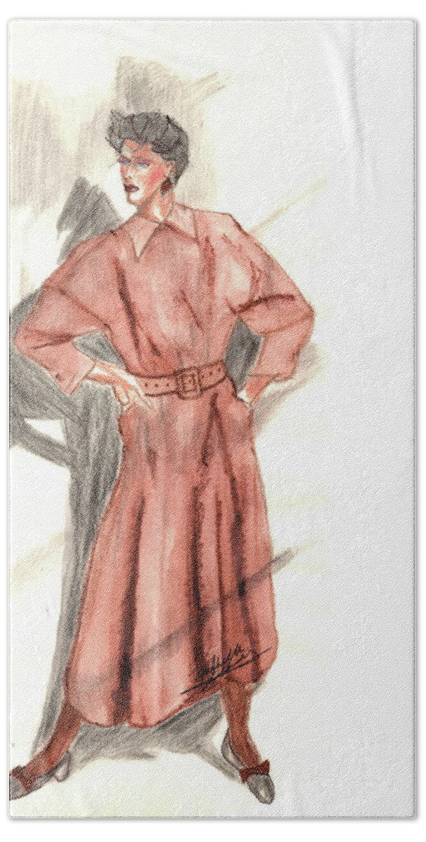 Girl Hand Towel featuring the mixed media Coatdress by Michelle Gilmore