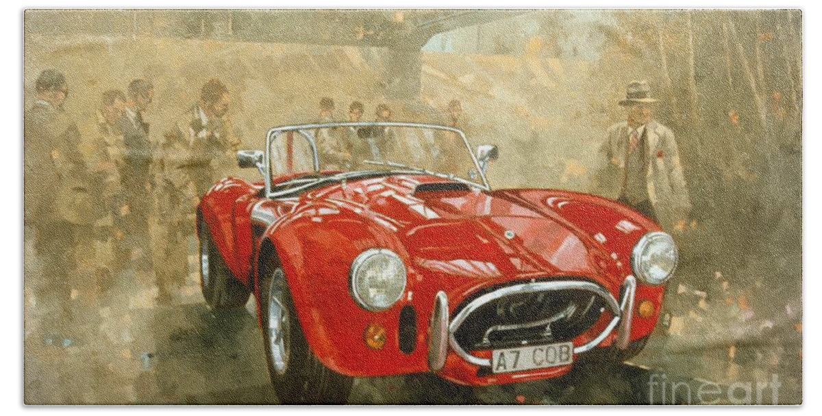 Sports Car Hand Towel featuring the painting Cobra at Brooklands by Peter Miller