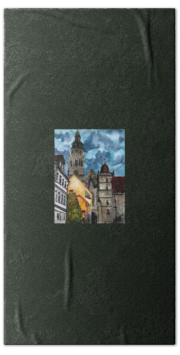 Germany Bath Towel featuring the painting Coburg Germany Castle painting art print by Derek Mccrea