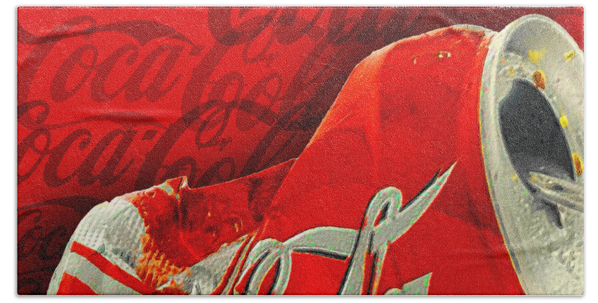 Coca-cola Bath Towel featuring the painting Coca-Cola Can Crush Red Logo Background by Tony Rubino