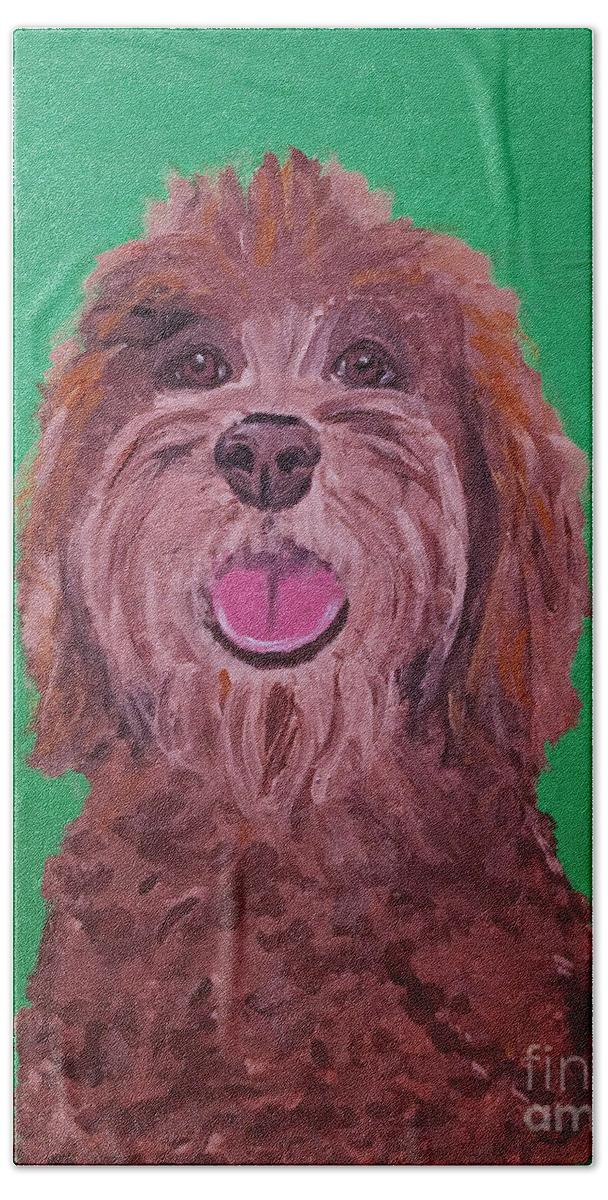 Pet Portrait Bath Towel featuring the painting Coco Date With Paint Nov 20th by Ania M Milo