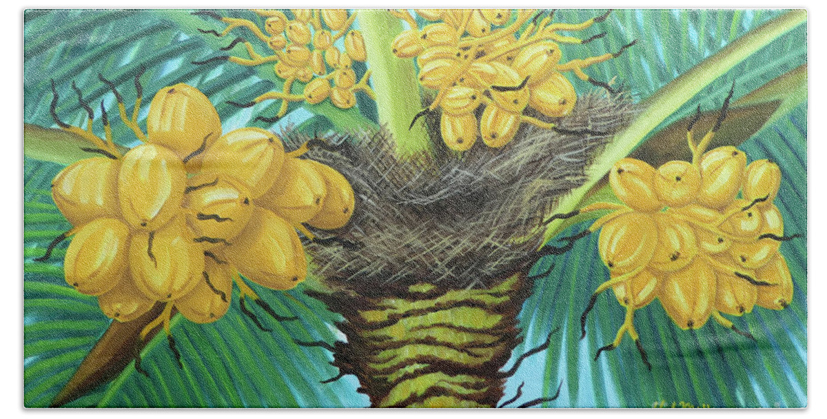 Coconuts Bath Towel featuring the painting Coconut Palms by Val Miller