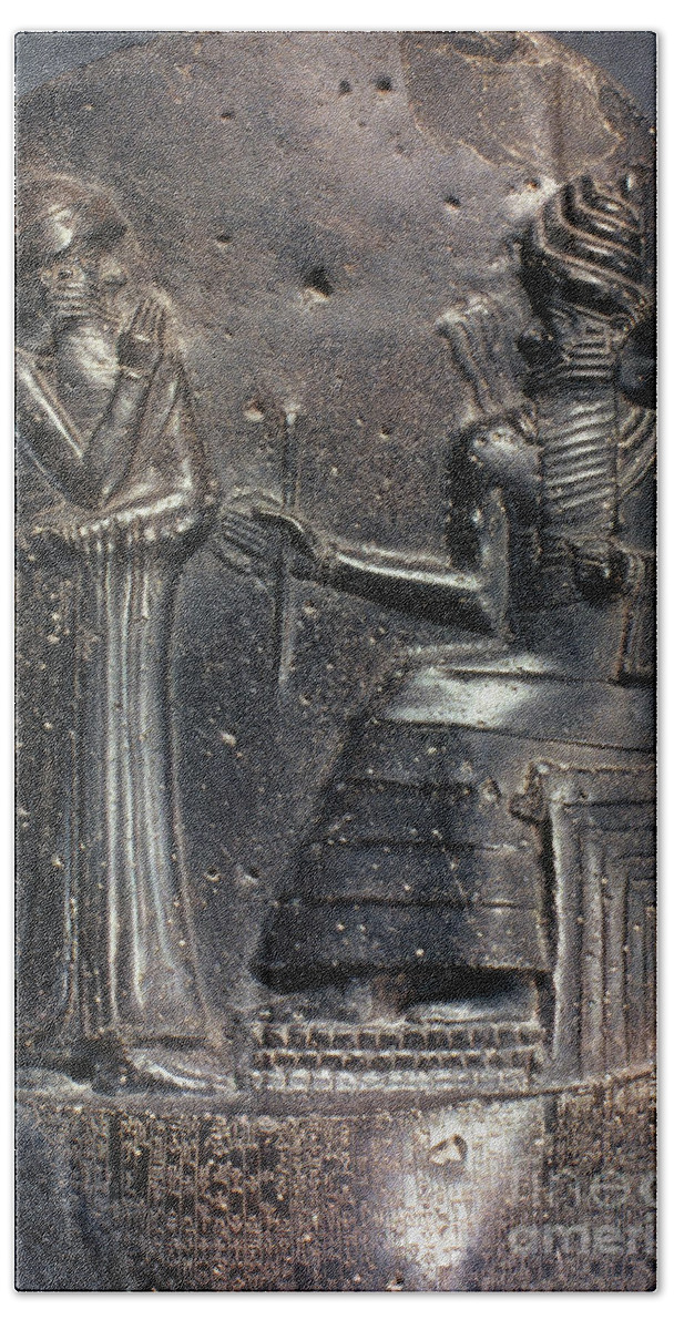 18th Century B.c. Bath Sheet featuring the photograph Code Of Hammurabi (detail) by Granger