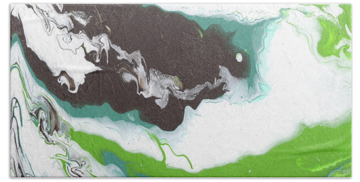 Green Bath Towel featuring the mixed media Coffee Bean 2- Abstract Art by Linda Woods by Linda Woods