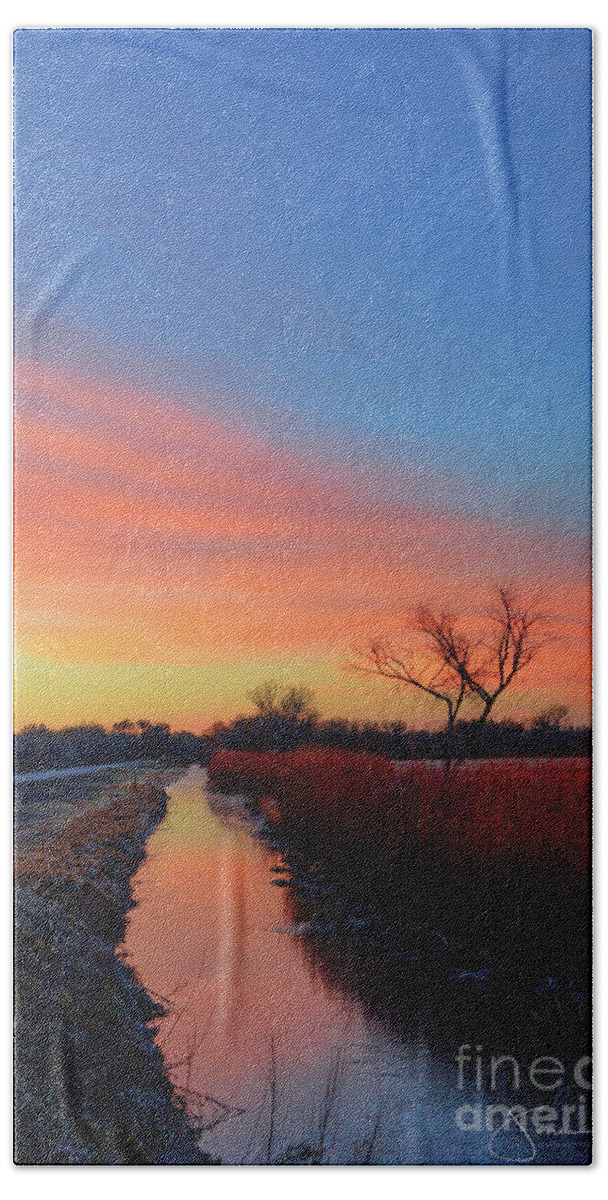 Sunrise Hand Towel featuring the photograph Cold Dawn Apache Bosque by Joanne West