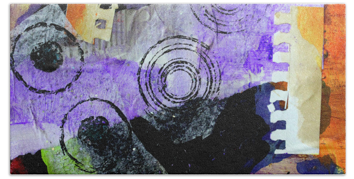 Large Purple Abstract Collage Bath Towel featuring the mixed media Collage No 1 by Nancy Merkle