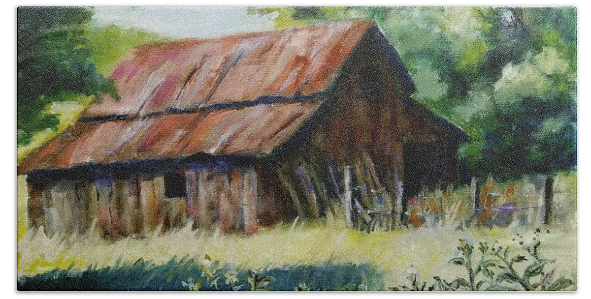 Landscape Hand Towel featuring the painting Coloma Barn by William Reed