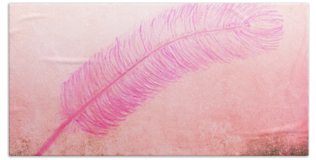 Pink Hand Towel featuring the drawing Color Trend Feather In The Wind by Rachel Hannah