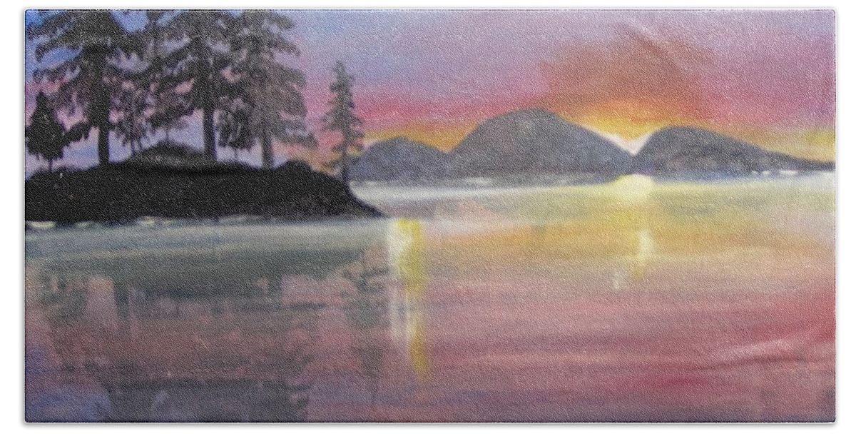Color Bath Towel featuring the painting Colored Lake by Saundra Johnson