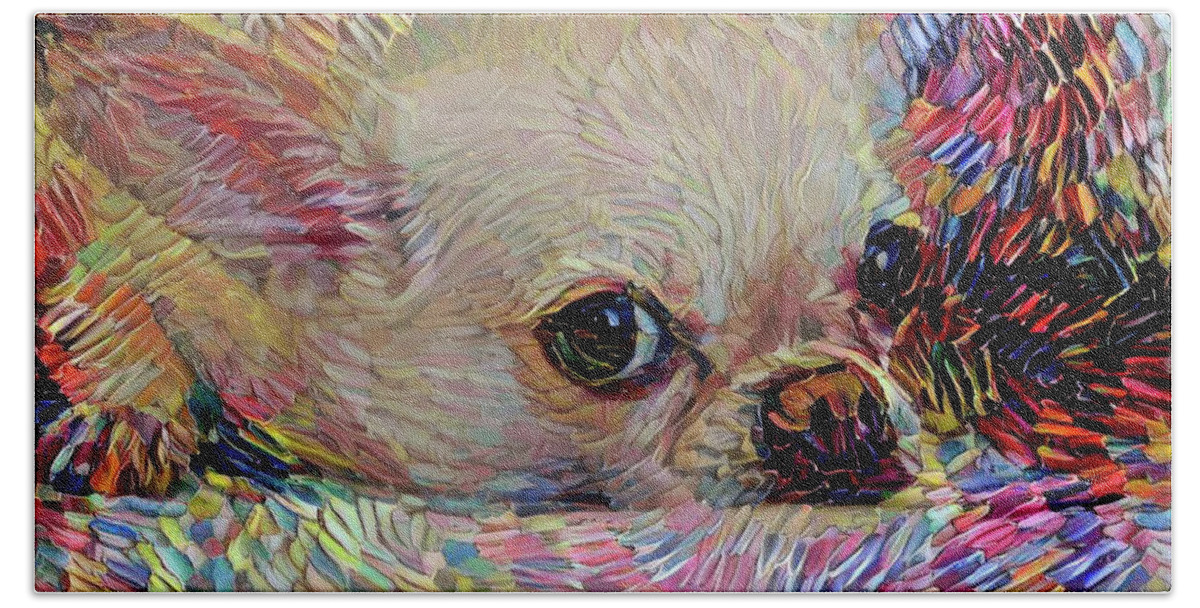 Chihuahua Bath Towel featuring the mixed media Colorful Abstract Chihuahua by Peggy Collins