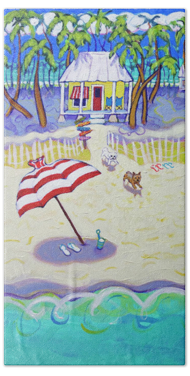 Colorful Beach Bath Towel featuring the painting Colorful Beach Hideaway by Rebecca Korpita