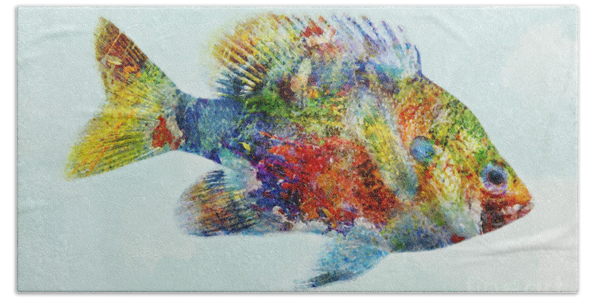 Color Fusion Bath Towel featuring the mixed media Colorful Bluegill Art by Olga Hamilton
