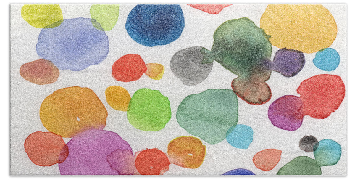 Abstract Watercolor Art Hand Towel featuring the painting Colorful Bubbles by Linda Woods