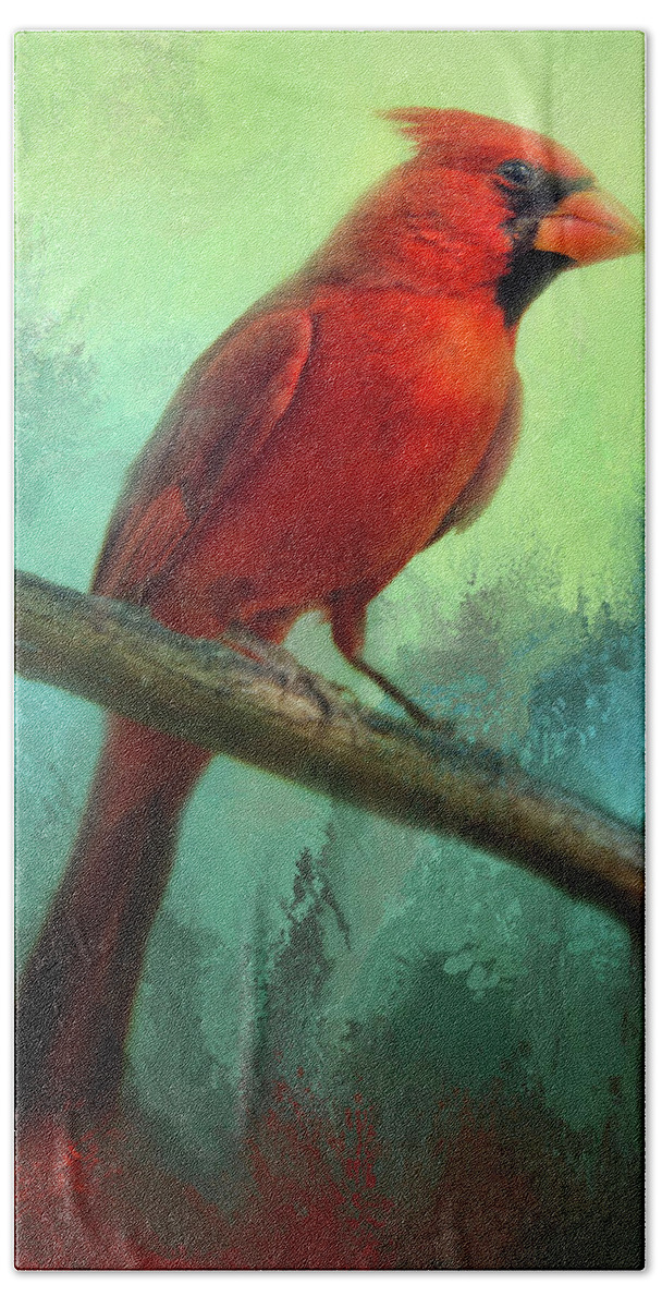 Cardinal Hand Towel featuring the photograph Colorful Cardinal by Barbara Manis