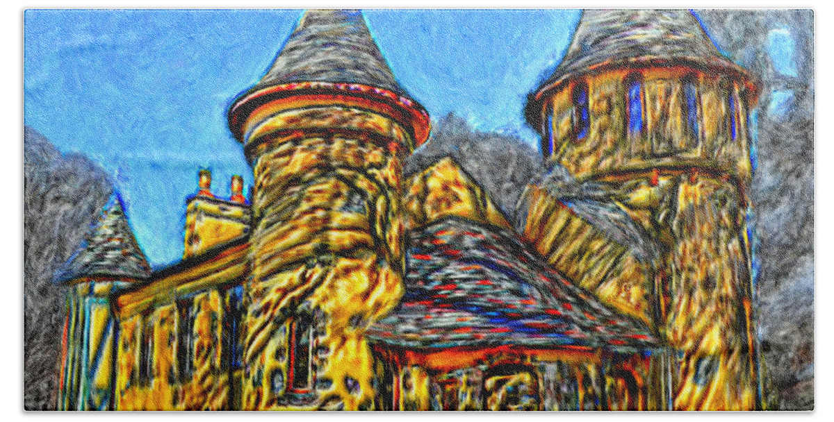 Colorful Bath Towel featuring the painting Colorful Curwood Castle by Bruce Nutting