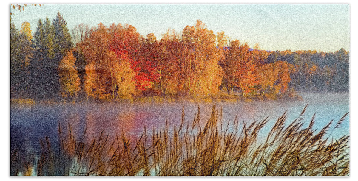 #jefffolger Bath Towel featuring the photograph Colorful dawn on Haley Pond by Jeff Folger