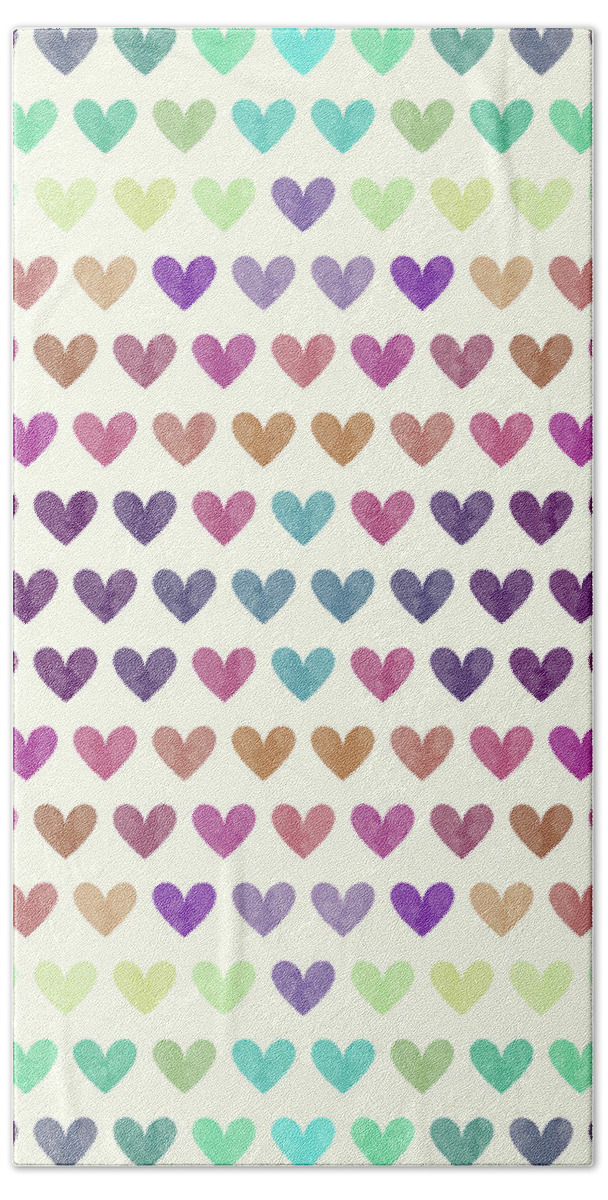 Graphic-design Hand Towel featuring the digital art Colorful hearts III by Amir Faysal