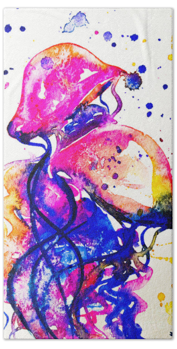 Jellyfish Bath Towel featuring the painting Colorful Jellyfish by Zaira Dzhaubaeva