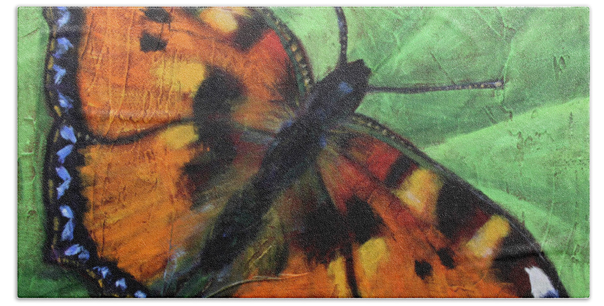 Eugene Bath Towel featuring the painting Tortoiseshell Butterfly by Tara D Kemp