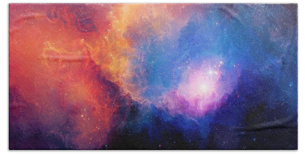 Galaxy Bath Towel featuring the painting Colorful-nebula-21963-1920x1080 2 by Celestial Images