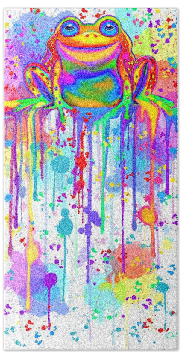 Frog Bath Towel featuring the painting Colorful Painted Frog by Nick Gustafson