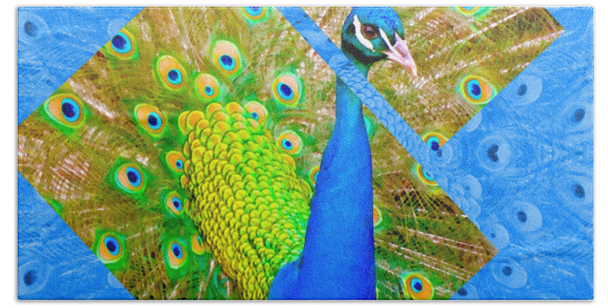 Abstract Hand Towel featuring the photograph Colorful Peacock Square by Claudia Ellis