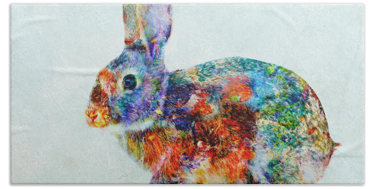 Color Fusion Hand Towel featuring the mixed media Colorful Rabbit Art by Olga Hamilton
