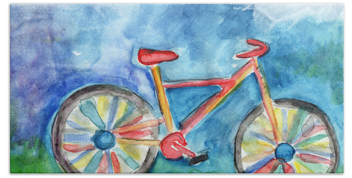 Bike Hand Towel featuring the painting Colorful Ride- Bike Art by Linda Woods by Linda Woods