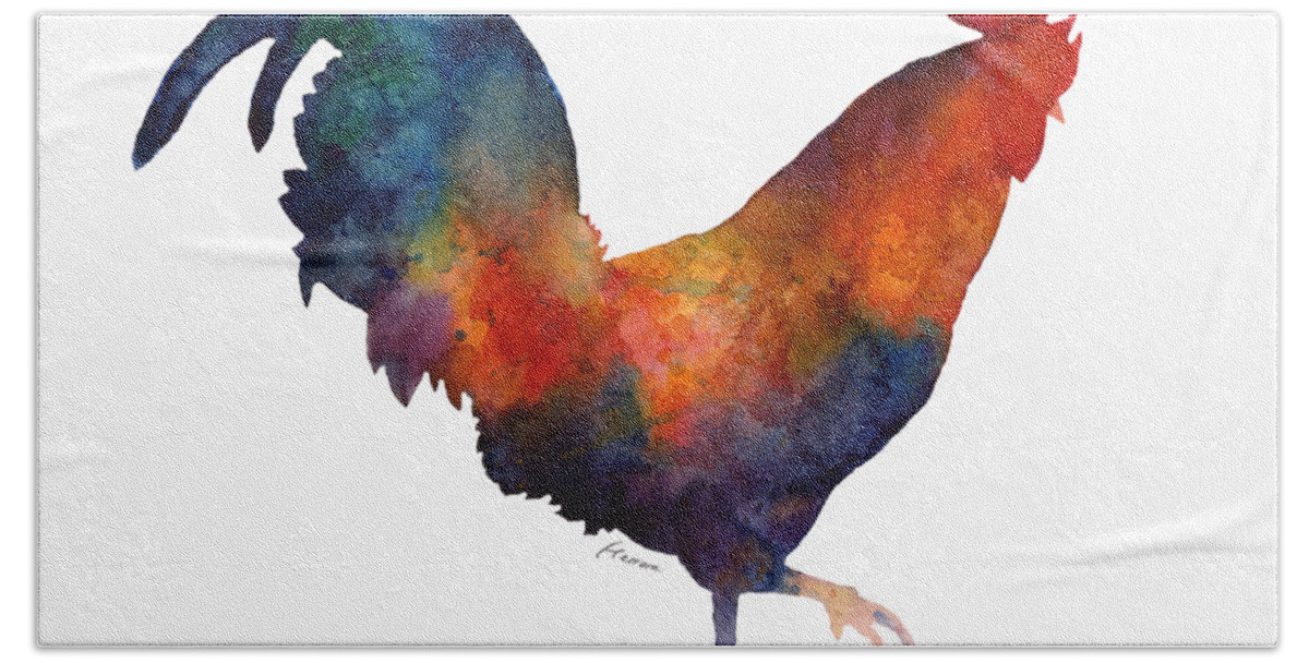 Rooster Bath Sheet featuring the painting Colorful Rooster by Hailey E Herrera