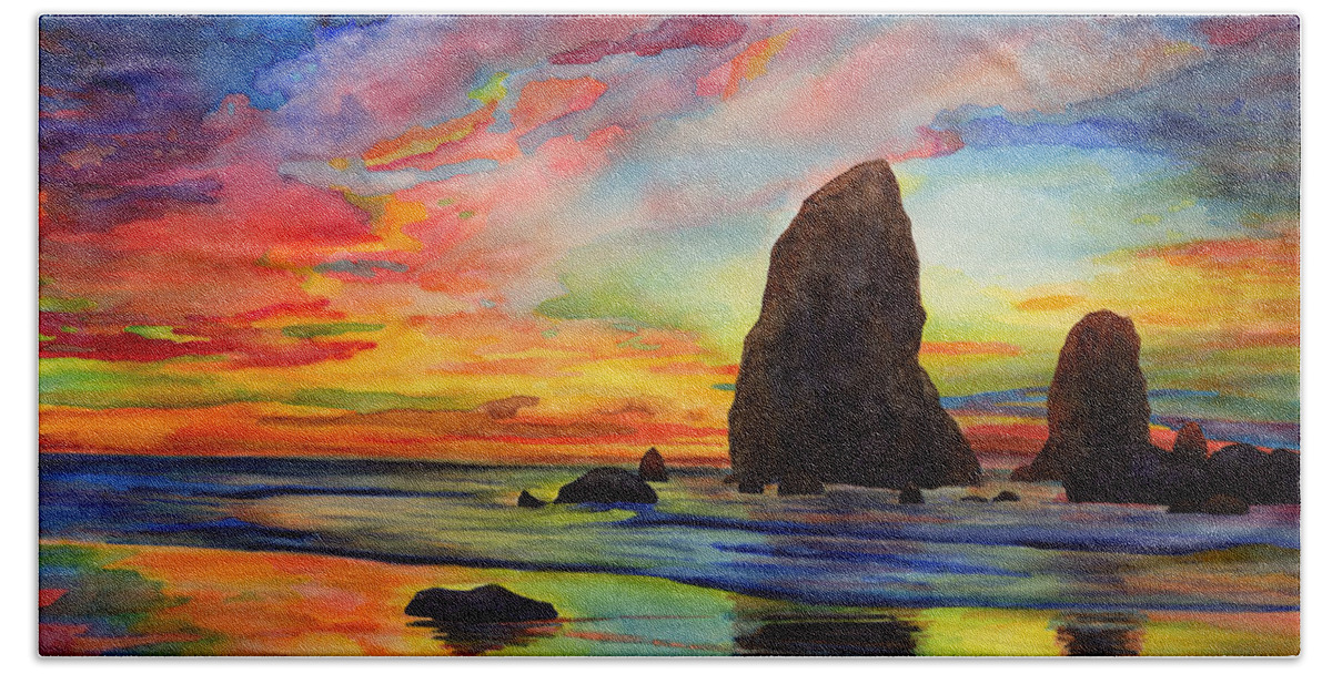 Sunset Hand Towel featuring the painting Colorful Solitude by Hailey E Herrera