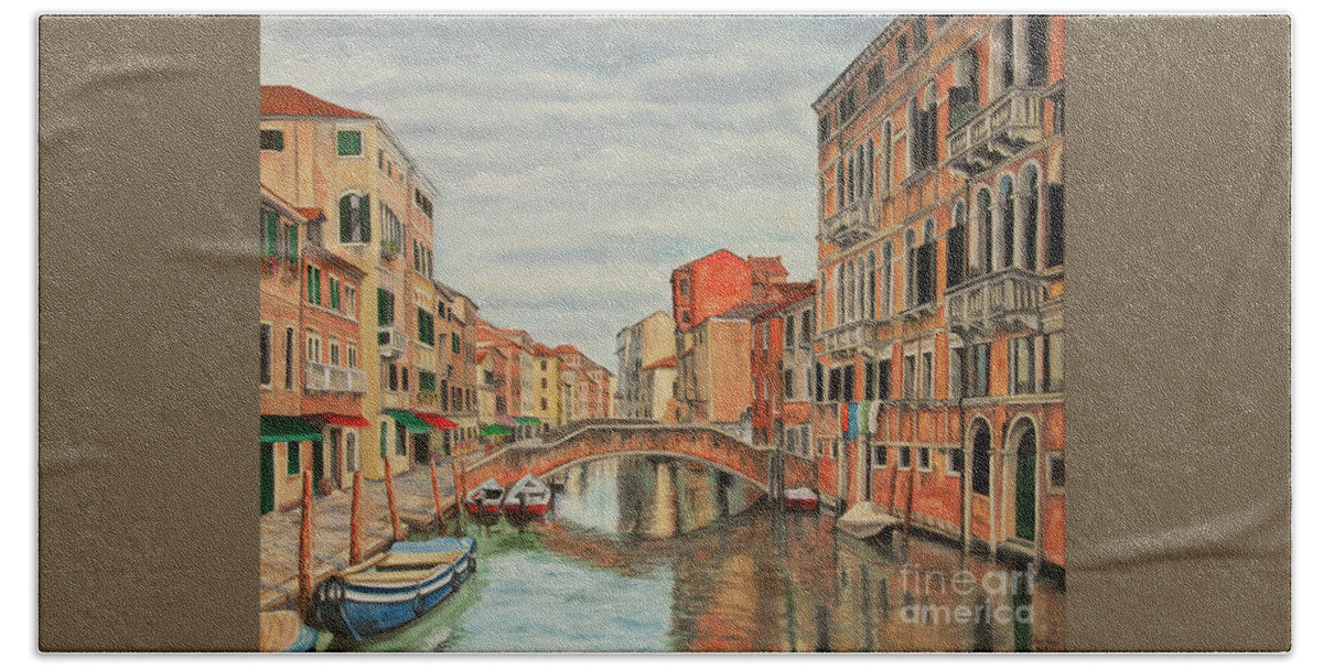 Venice Painting Hand Towel featuring the painting Colorful Venice by Charlotte Blanchard