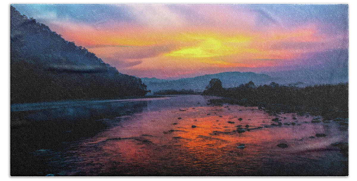 Landscape Bath Towel featuring the photograph Colors of Dawn by Pravine Chester