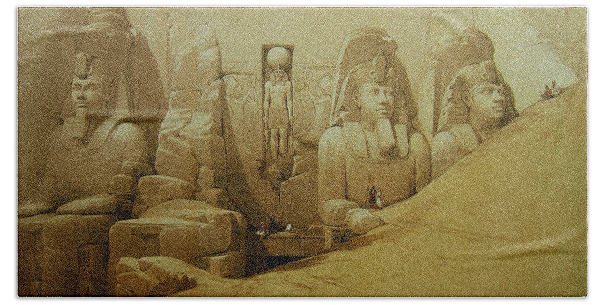 Scottish Art Bath Towel featuring the painting Colossal figures in front of the Great Temple of Aboo-Simbel by David Roberts