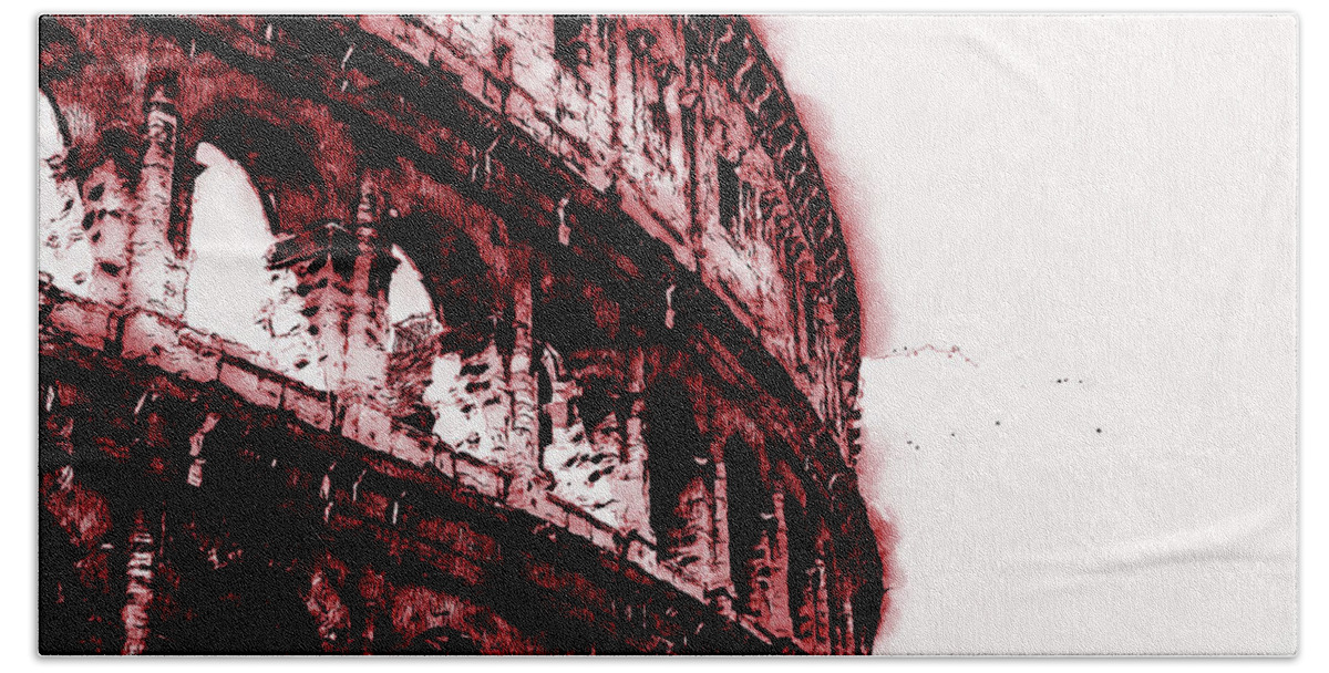 Rome Ancient Monument Bath Towel featuring the digital art Colosseum, Rome - 10 by AM FineArtPrints