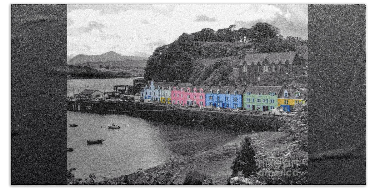 Coloured Cottages Hand Towel featuring the photograph Coloured cottages at Portree Harbour 3 by Joan-Violet Stretch
