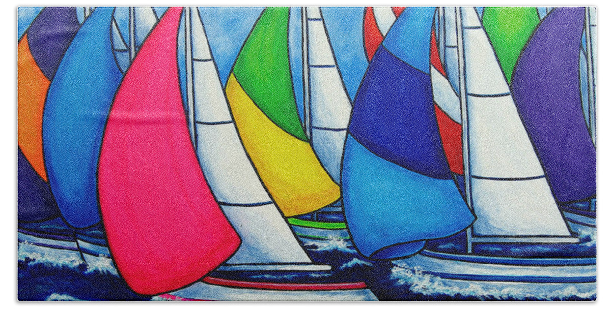Boats Bath Sheet featuring the painting Colourful Regatta by Lisa Lorenz