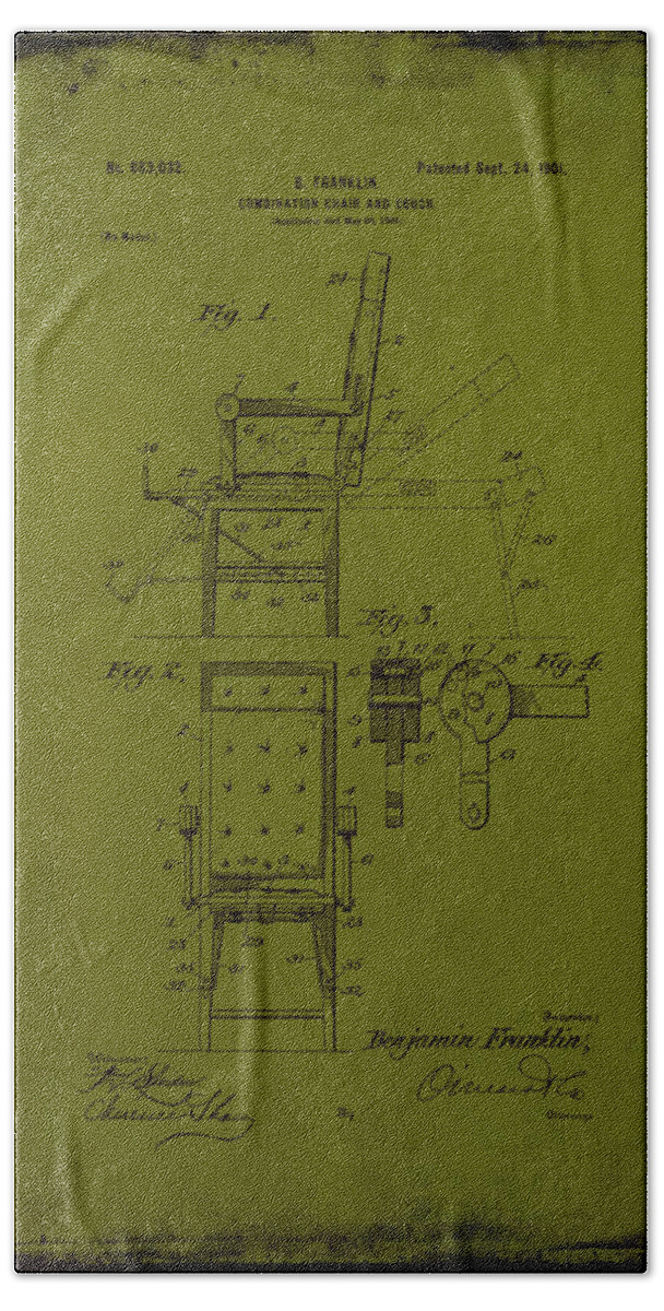 Patent Bath Towel featuring the mixed media Combination Chair and Couch Patent Drawing by Brian Reaves