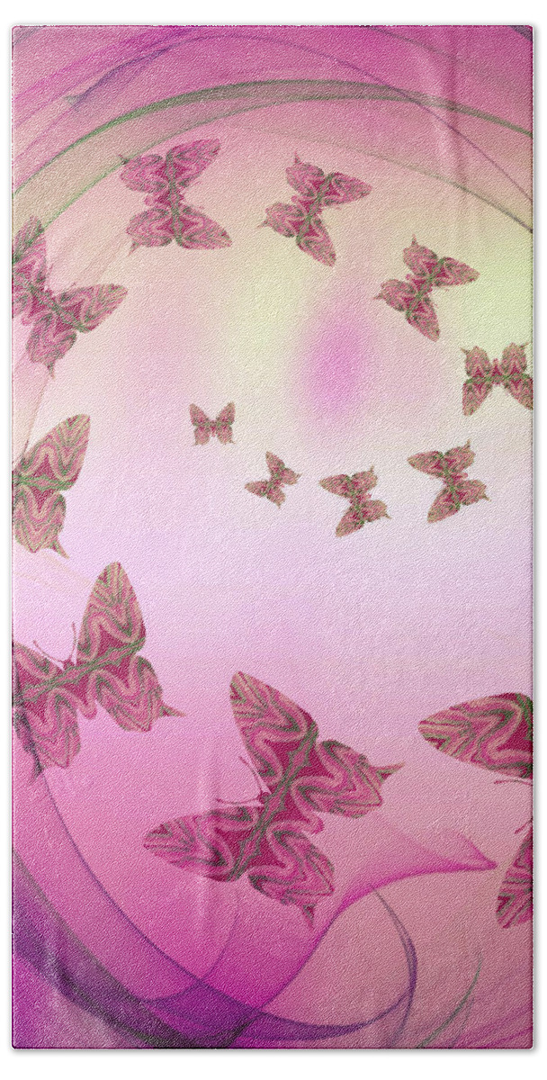Butterfly Bath Towel featuring the mixed media Come Fly With Me Pink by Rachel Hannah