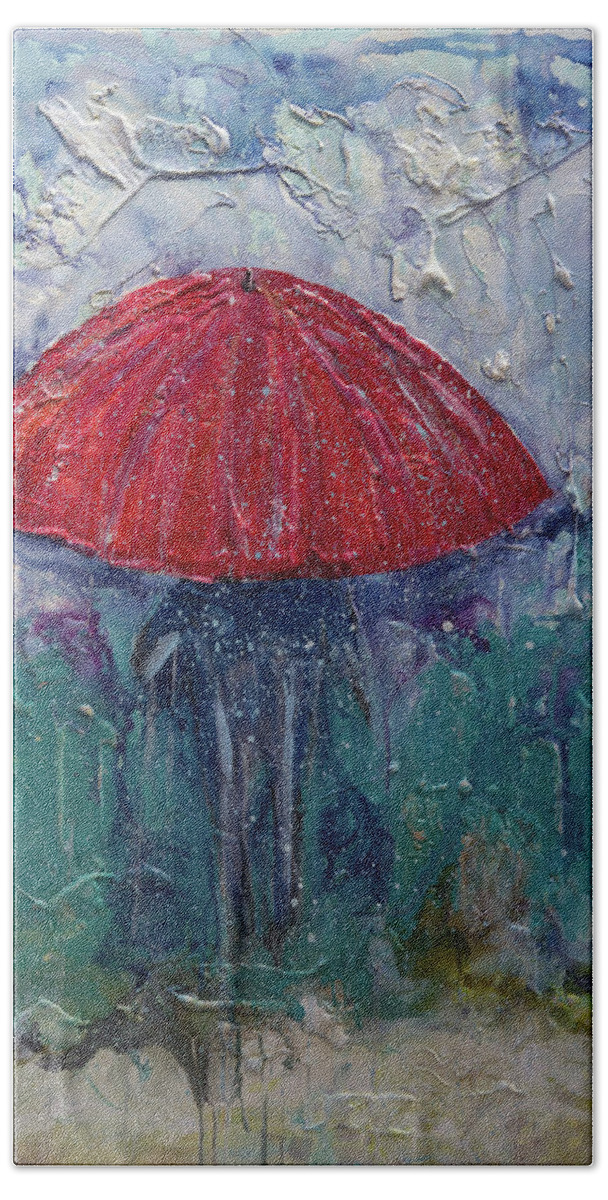 Umbrella Hand Towel featuring the painting Come rain or snow by John Stuart Webbstock