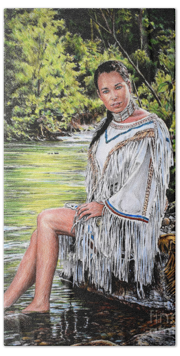 Native American Bath Towel featuring the drawing Come sit with me by Andrew Read