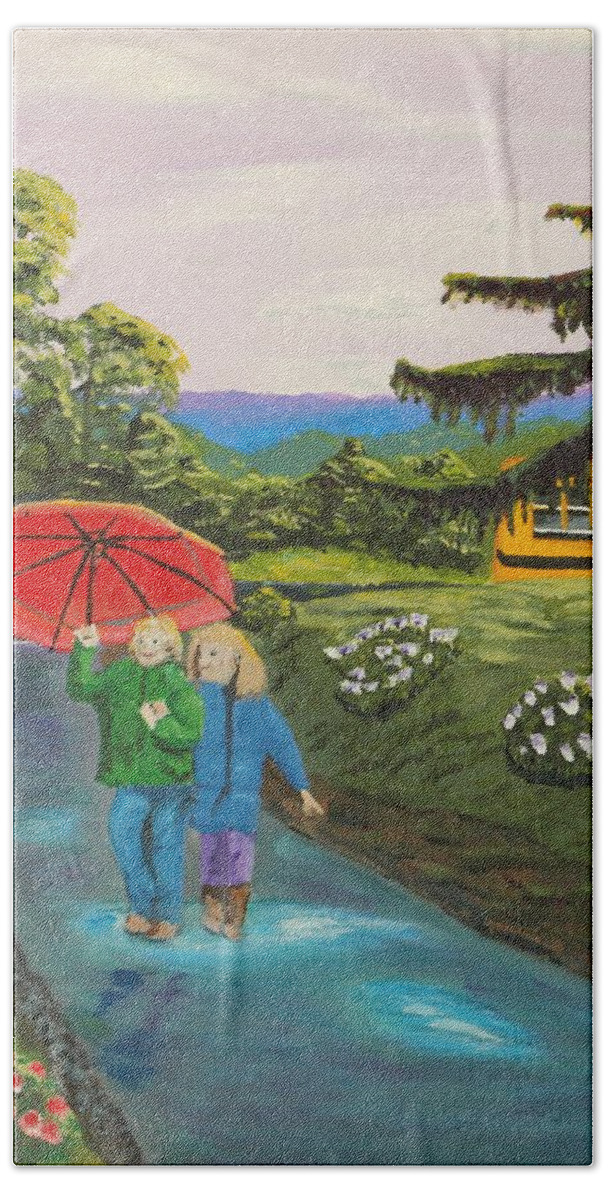 Rain Bath Towel featuring the painting Coming home by David Bigelow