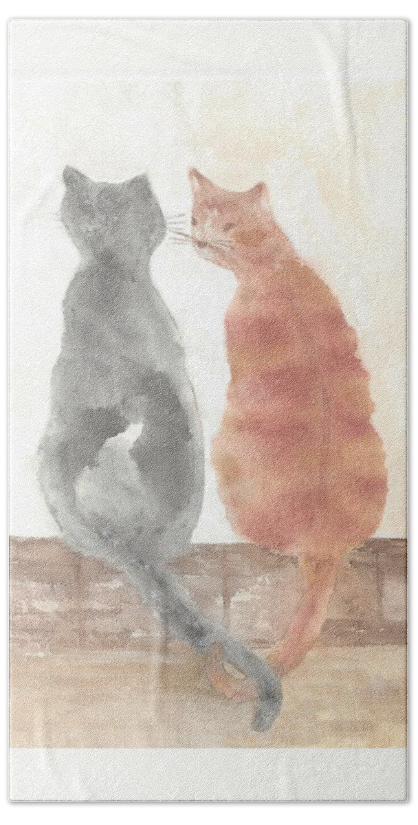 Cat Bath Towel featuring the painting Companion Cats by Terri Harris