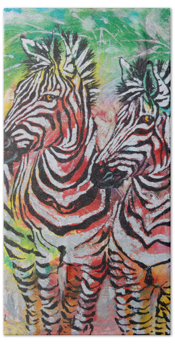 Zebras Bath Towel featuring the painting Companion by Jyotika Shroff